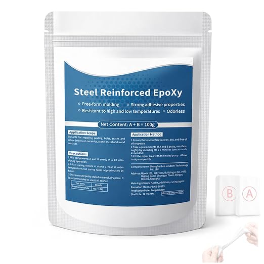 Steel Reinforced Epoxy Putty,Strong Clay Iron Adhesive,Waterproof 2-Part Repair Clay,High Strength Epoxy Clay,Multi-Purpose Filler Putty for Cracks Holes Pipes, Drillable Sandable Paintable (1pcs)