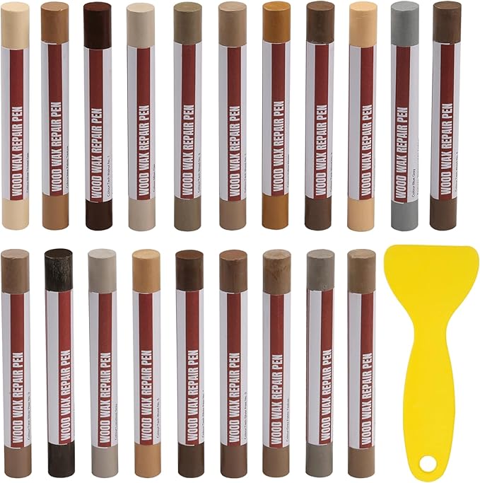 Wood Filler Sticks, 20 Colors Wood Repair Wax Crayons with Scraper, Wood Touch Up Markers for Repairing Scratches, Cracks, Holes in Cabinets, Floors, Tables and Doors[Technicolor Series]