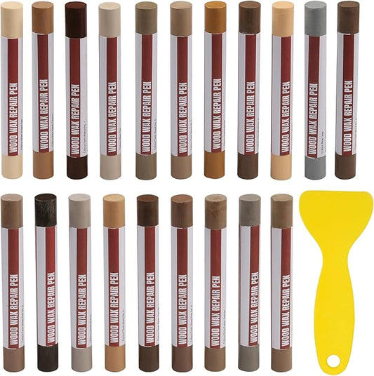 Wood Filler Sticks, 20 Colors Wood Repair Wax Crayons with Scraper, Wood Touch Up Markers for Repairing Scratches, Cracks, Holes in Cabinets, Floors, Tables and Doors[Technicolor Series]