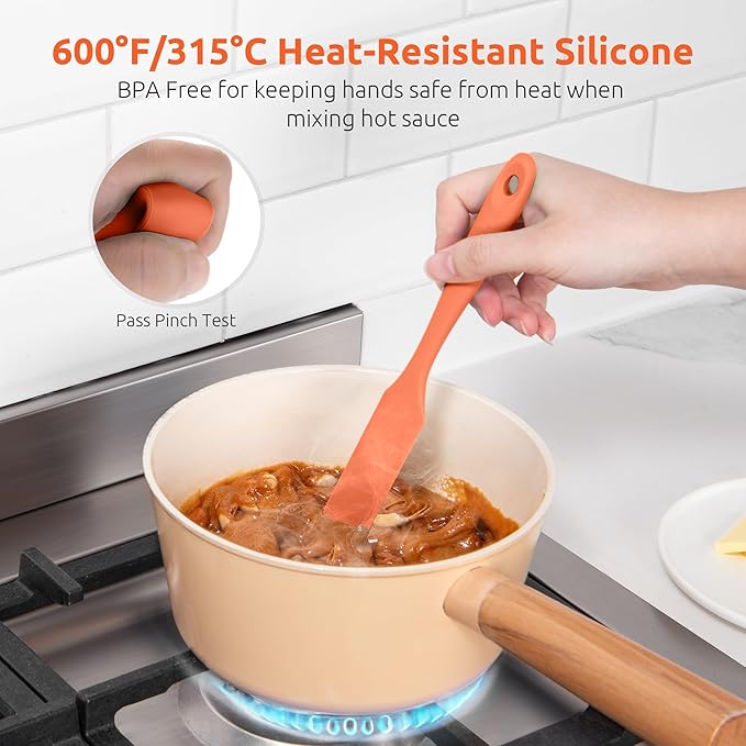 U-Taste Silicone Jar Spatula for Sourdough Starter: Long Skinny Food-Grade Jam Spreader, Sturdy Stirring Stick Bowl Scraper with Flexible Spoon Tip, Mixing Icing Tool, Peanut Butter Knife (Orange)