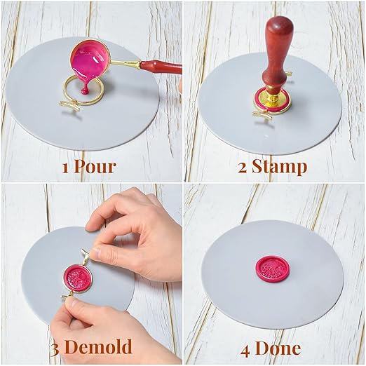 5PCS Metal Wax Seal Molds for 1 Inch Stamp, Rings Set with 1PC Silicone Mat, Sealing Kit