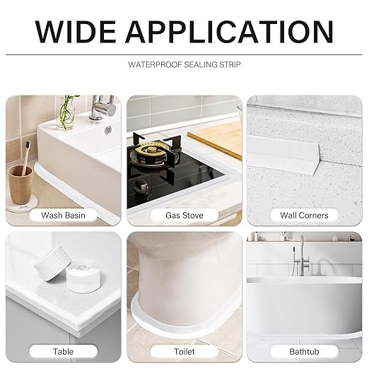 3 Rolls 10.5 Feet Caulk Tape Toilet Caulking Strip Self Adhesive Bathroom Sealing Peel and Stick Caulk Strip for Bathtub, 1.5 Inches (White)