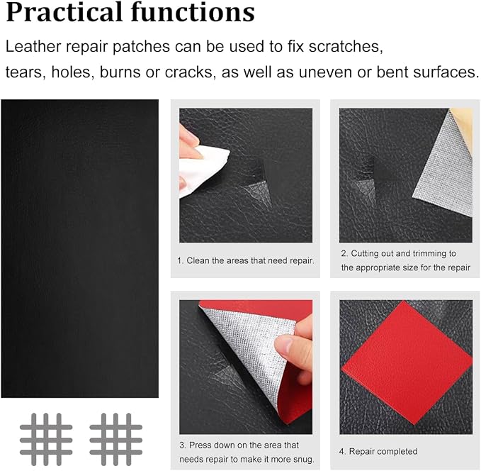 2PCS Car Leather Repair Patch Tape, 4 x 8 Inch Self Adhesive Portable Vehicle Seat Vinyl Repairs Kit, Automotive Interior Furniture Restoration Kit, Universal for SUV RV Truck (Black)