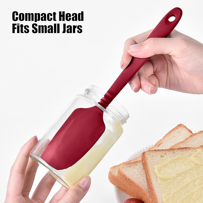 600°F Heat Resistant Small Spatula, Doosu Mini Food-Grade Silicone Bowl Scraper Compact Flexible Kitchen Cooking Baking Tool for Scraping Jar Jams Nut Butters & Mixing Stirring Sauce (Red)