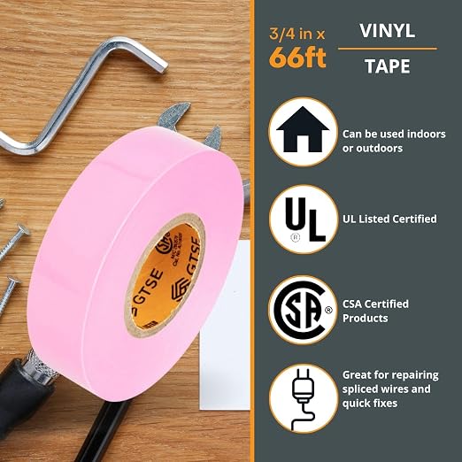 GTSE Pink Electrical Tape, 3 Rolls – Waterproof, Industrial Grade Vinyl, 3/4 in x 66ft– Strong Self-Adhesive PVC Electric Tape for Wire Insulation, 7 Mil, 600V – UL/CSA Listed
