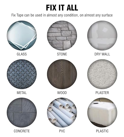 The Original Fix Tape (As Seen On TV), Rubberized Waterproof Adhesive Seal Tape, Patch and Repair Cracks, Pipes, Roof, Boat Leaks (Black, 12 inches x 10 feet)