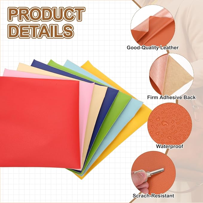 MECCANIXITY 5 Pcs Leather Repair Patch 10"x12" Self-Adhesive Leather Vinyl Repair Tape Kit for Furniture Couches Sofa Chair Car Boat Seats Jackets, Orange
