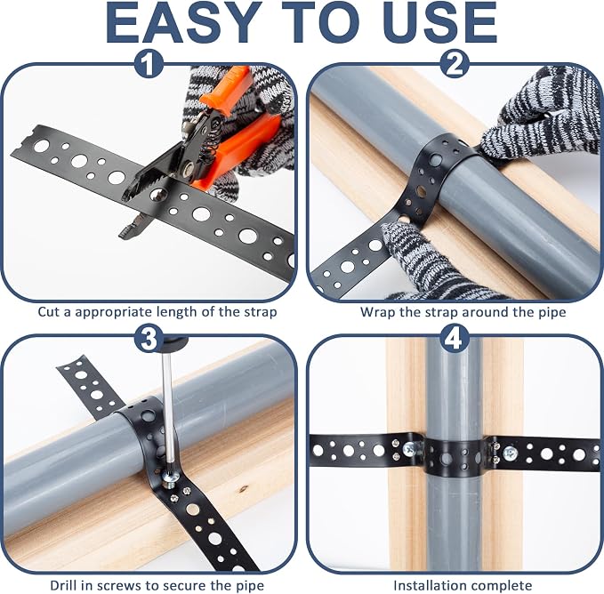 2Pack Metal Strap 1-Inch x 33FT 0.6mm Thickness for Pipe Support Pipe Hanger Strap Metal Strapping with Holes Black