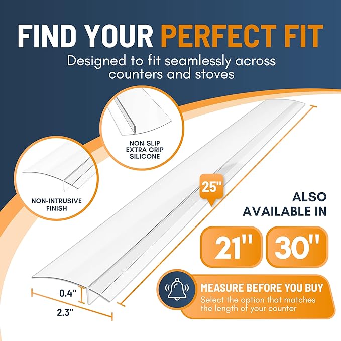Linda’s Essentials Silicone Stove Gap Covers (2 Pack), Heat Resistant Oven Gap Filler Seals Spaces Between Stovetop and Counter, Easy to Clean Stove Side Guard (25 Inches, Clear)