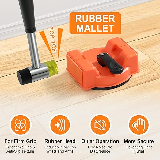 Heavy Duty Floor Gap Fixer Tool with Rubber Mallet, Laminate Flooring Tools with Enhanced Suction Cup & 5 PCS Sticky Pads for Wood Floor, Laminate, Vinyl Plank, Hardwood
