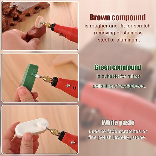 140 PCS Polishing Kit Compatible with Dremel Tools, Buffing Wheels Polishing Bits for Rotary Tool Accessories, 1/8 in Shank, 3Pcs Polishing Compound, Small Sanding Kit for Metal, Resin, Wood, Jewelry