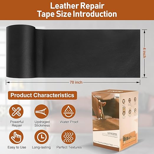 Vinyl Repair Kit, Leather Repair Kit 4 x 70 inches Leather Repair Patch for Furniture, Leather Couch Patch for Sofas, Furniture, Car Seats, Office Chairs, Interior - Dark Brown #2