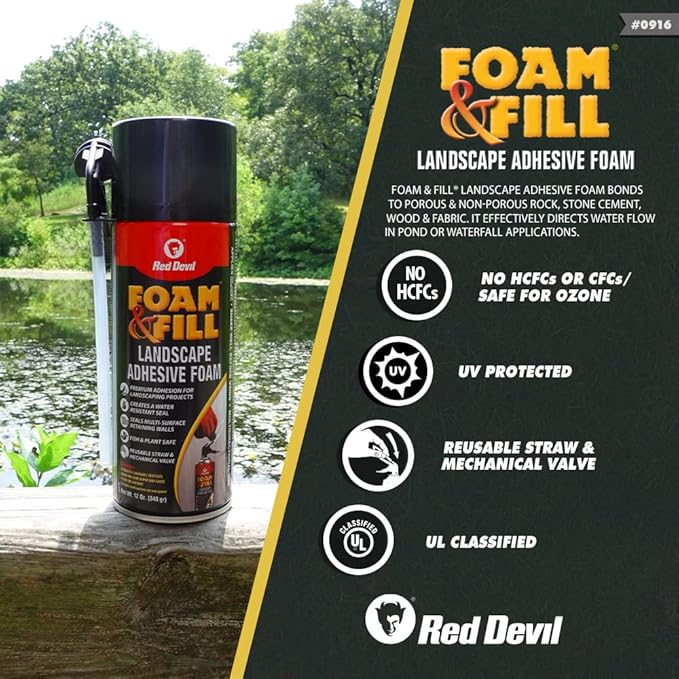 Red Devil 0916 Spray Foam & Fill Landscape Adhesive Foam, Gap Filler, 12 oz, Black, 1 Pack