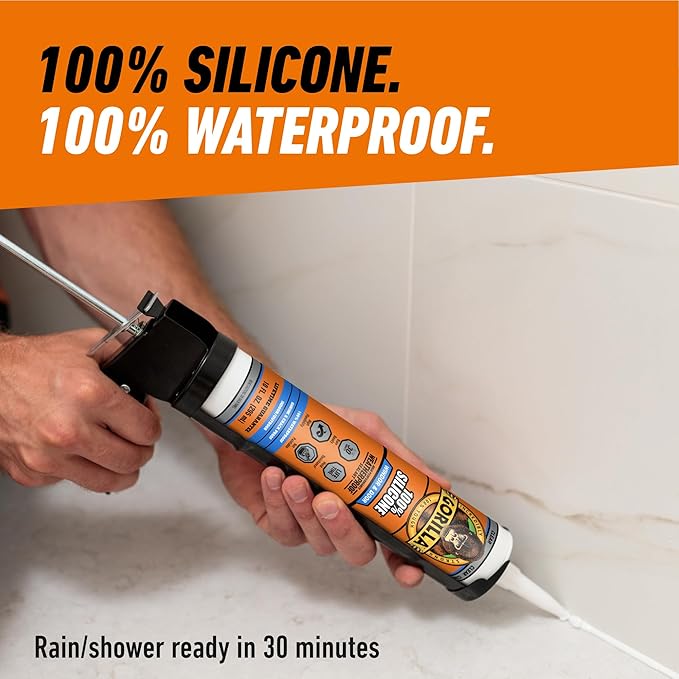 Gorilla 100% Silicone Sealant Caulk Window & Door, 10 Ounce Cartridge, Clear