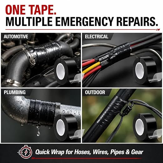 Self-Fusing Silicone Sealing Tape, Waterproof Repair Tape for Hose, Pipe, Electrical Cable, High Strength Leak Fix Wrap, Weatherproof Emergency Insulation Tape (1" x 33' x 20mil) Black