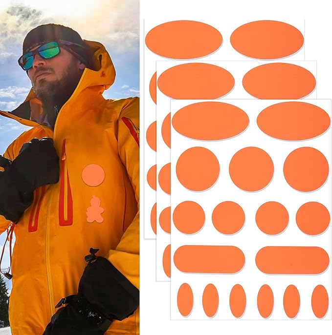 Waterproof Self-Adhesive Fabric Repair Tape - Tent Repair Kit,51pcs Nylon Fabric Patches for Tent, Jacket, Clothes, Puffer Down Jacket,Sleeping Bag, Outdoor Gear Tenacious Repairs Tape, Orange