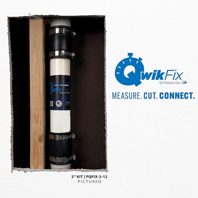 Fernco QwikFix Broken Pipe 1.5" Coupling Repair Kit for Plastic, Cast Iron and Steel Pipes in Black