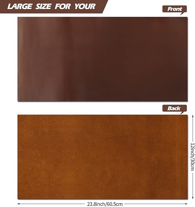 RingSun 12''X24'' Genuine Leather Sheets for Crafts Full Grain Leather Tooling Leather (2mm) Thick Cowhide Leather Pieces Square, Dark Brown