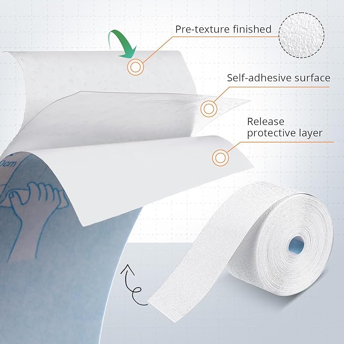 2 Pack Self Adhesive Crack Drywall Joint Repairs Tape 1.5'' x 32' Textured Roll Joint Tape Paintable for Walls Diatom Mud Finish Texture Tapes for Drywall Repair