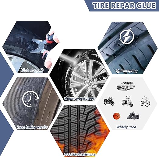 Professional Tire Repair Glue,Tire Glue sidewall,Tire Repair Rubber Nail kit,Tire Plug Glue Rubber Cement,car tire Patch Repair kit,Tire sidewall Repair Suitable for car, Motorcycle, Jeep, Tractor