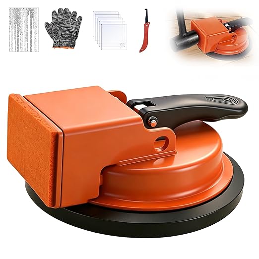 Heavy Duty Floor Gap Fixer Tool, Floor Suction Cup Tool for Gaps with 5 Cuttable Sticky Pads, Grout Scraper & Gloves, Fits ≥4.8" Wide Wood/LVP/Vinyl Flooring(Orange)