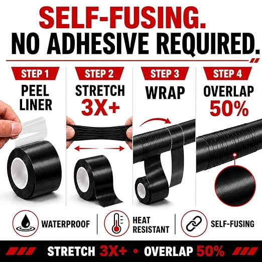 Self-Fusing Silicone Sealing Tape, Waterproof Repair Tape for Hose, Pipe, Electrical Cable, High Strength Leak Fix Wrap, Weatherproof Emergency Insulation Tape (1" x 33' x 20mil) Black