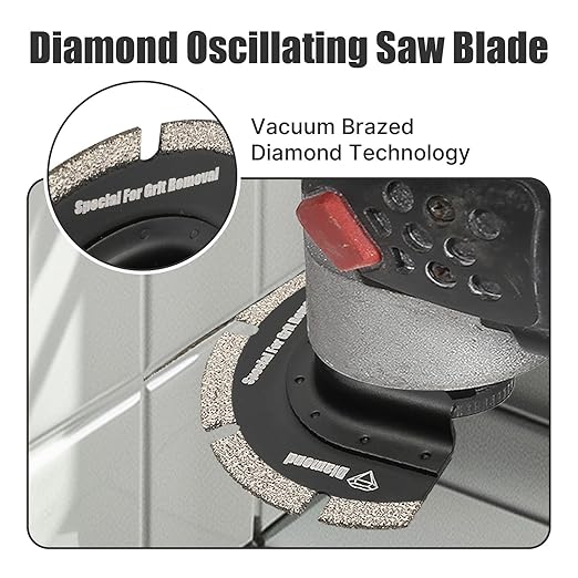 Diamond Oscillating Saw Blades 4PCS, 3'' Universal Multitool Blades for Grit Grout Removal, Quick Release Multi Tool Kit for Tile, Air Brick, Cement, Concrete, Masonry