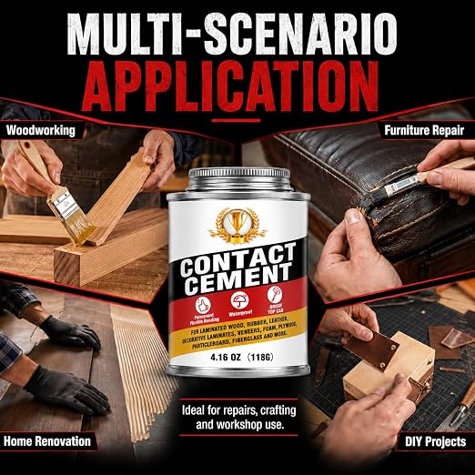 Contact Cement Adhesive, Neoprene Rubber Cement with Brush for Repairs | Strong neoprene bond, fixes cracks and debonds, brush applicator, ideal for wood, rubber, leather, furniture, crafts