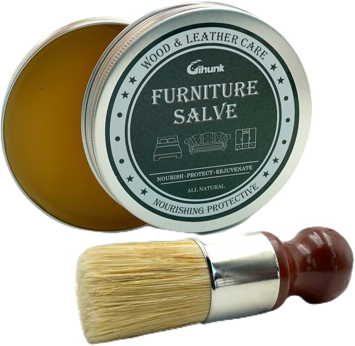 Furniture Salve for Leather - Leather Furniture Repair Salve, Made with Mink Oil, Beeswax, Protects, Softens Restores and Leather Shoes, Boots, Bags, Furniture - 5.3Oz