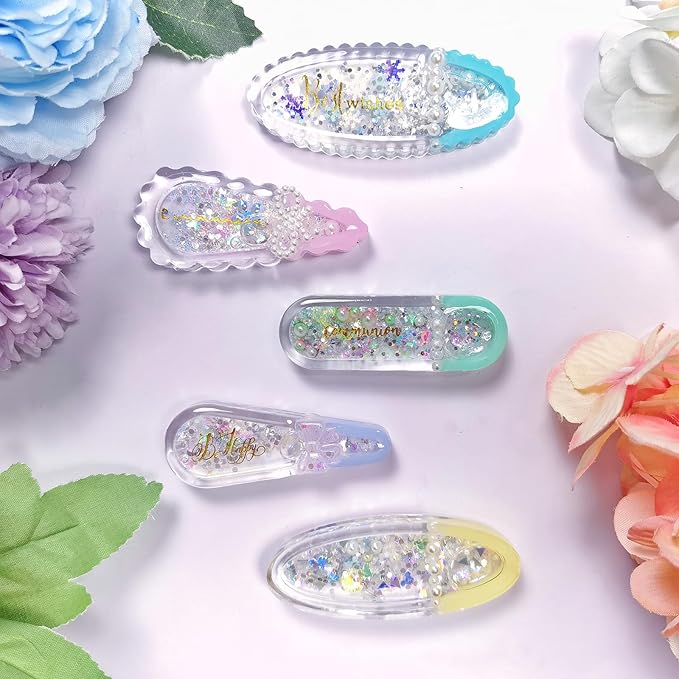 Hair Clips Resin Shaker Molds Set Barrette Pack of 12 Epoxy Silicone Trays Precision Tip Applicator Bottle Kit Bundle