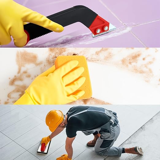 Blulu 11 Pcs Grout Float Sets Include 9.5 x 4 Inch Molded Rubber Grout Float, 6 Sponge, Angled Tile Saw with 3 Blades Replacement, Removal Tool for Masonry Stucco Drywall Concrete (Red)
