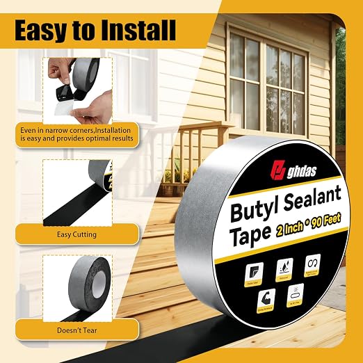 Bghdas - 2 Pack Butyl Sealant Tape 2" X 90' - Double Sided - Black Vapor Barrier Butyl Tape for Wall of Crawl Space, Rv Windows, Deck Boat, Crawlspace (Waterproof, Weatherproof)