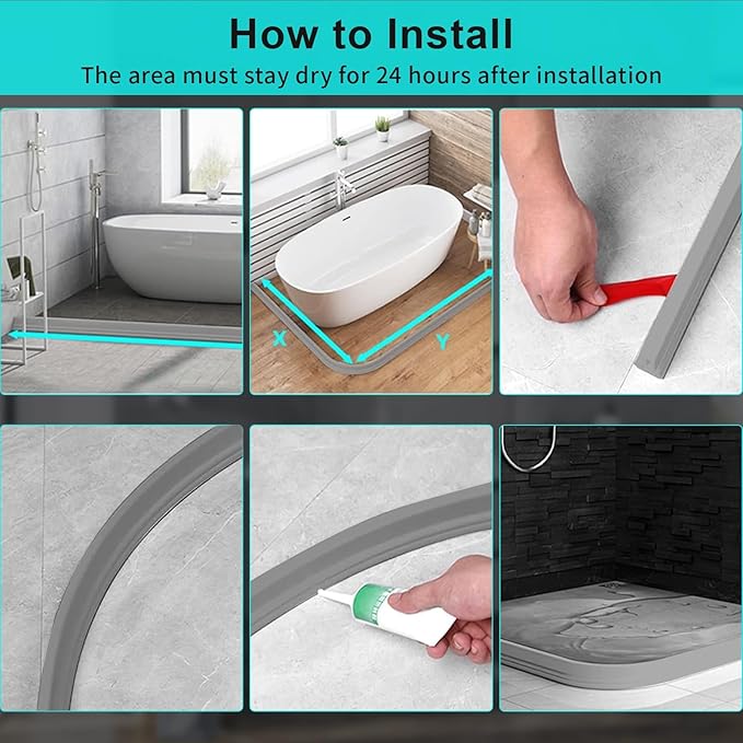 Hi-Na 3ft/5ft/6ft/8ft10ft Collapsible Shower Threshold Water Dam Water Barrier for Shower and Water Stopper Keeps Water Inside Water Threshold for Wet and Dry Separation (6ft, Grey)