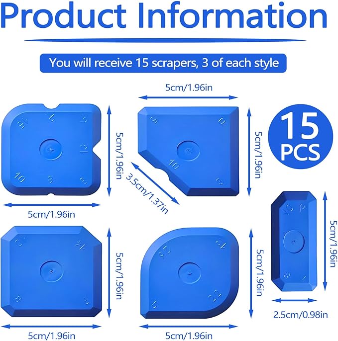 Huakaile 15 Packs Silicone Remover Tool Scraper, 1.96''/5 CM Reusable Sealant Tool Applicator for Mastic Finishing Caulking Seam Smoothing Profiling Block Bathroom Home Kitchen Floor
