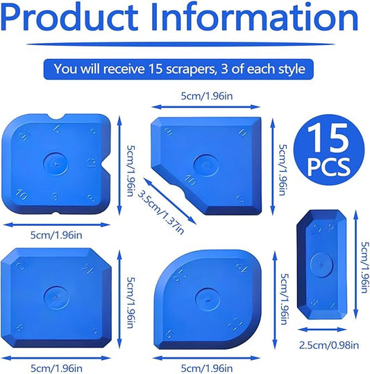 Huakaile 15 Packs Silicone Remover Tool Scraper, 1.96''/5 CM Reusable Sealant Tool Applicator for Mastic Finishing Caulking Seam Smoothing Profiling Block Bathroom Home Kitchen Floor