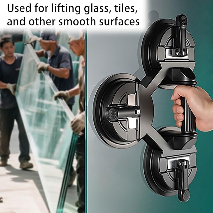 Professional Suction Cup Glass Lifter, Laminate Floor Gap Repair Tool, Aluminum High Vacuum Grip Holder, Floor Gap Repair Kit for Glass, Tile, Smooth Surface Lifting (4 Cups, Black)