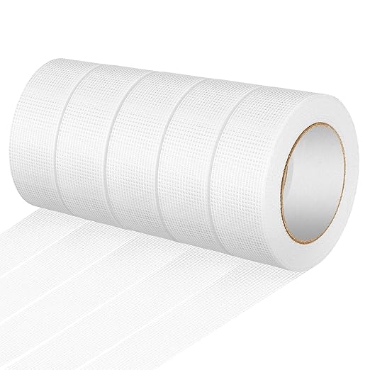 Pushglossy 5 Rolls Drywall Joint Tape 1.8 Inches x 492 ft Self Adhesive Fiberglass Mesh Drywall Joint Tape White Heavy Duty Wall Crack and Seam Patch for Repairing Joining Finishing