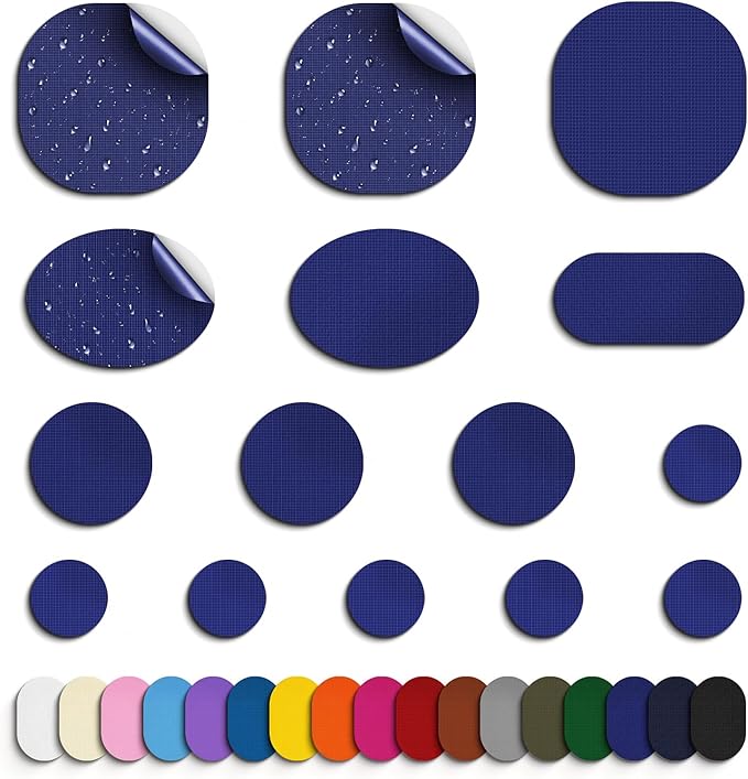 Self-Adhesive Nylon Patches Tent Repair Kit – Outdoor Gear Tenacious Repair Tape, Waterproof Fabric Patches for Clothes, Tent, Down Jacket, Backpack (45pcs, Blue