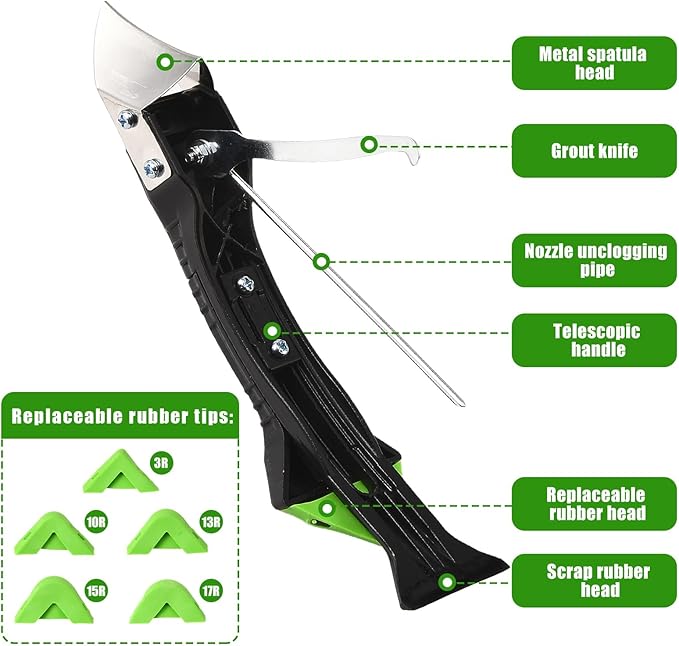 XhuangTech Caulking Tool, 5 in 1 Caulk Remover Sealant Fishing Tool with Grout Remove Scraper, 6 Replaceable Silicone Pads, Adhesive Residue Scraper Seam Repair Tool Kit for Kitchen/Bedroom/Joint