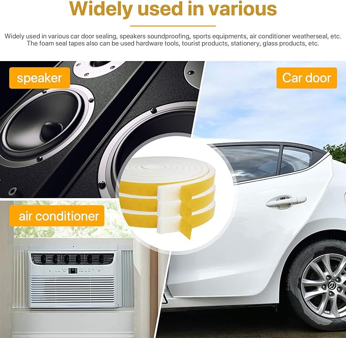Weather Stripping Door Seal-3 Rolls,1/2 Inch Wide X 1/4 Inch Thick Total 20 Feet Long, Adhesive Soundproof Foam weatherstrip for Window Insulation(6.5ft x 3 Rolls)
