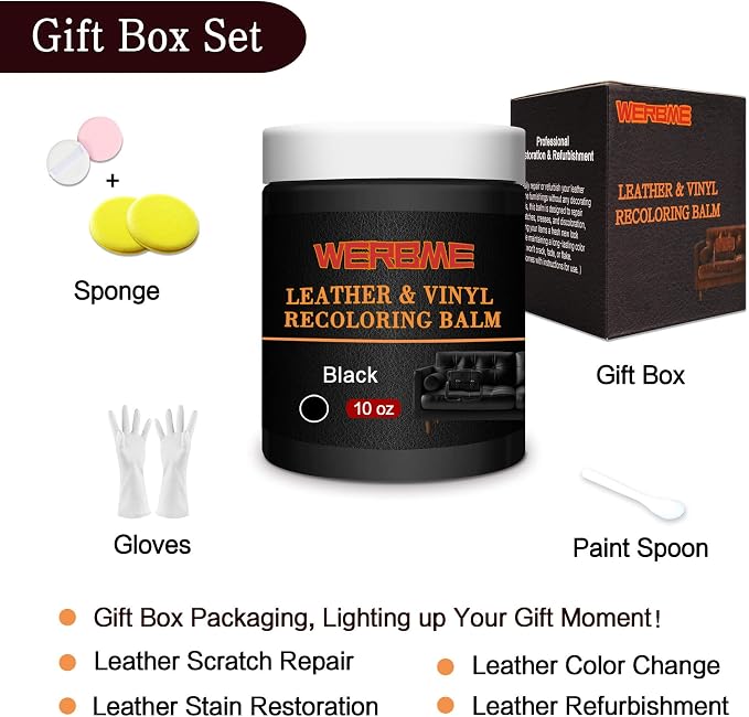 Leather Recoloring Balm & Color Restorer - 10 OZ, Black | Restore Faded Leather Color, Cover Scratches & Scuffs. Easy DIY Application for Furniture, Sofa, Car Seats, Bags & Shoes