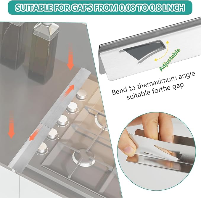 2025 Upgrade 2*Extendable Stove Gap Covers Stainless Steel +2*Gap Brushes,T Stove Counter Gap Cover,Oven Guards For Sides,Oven Gap Filler, Heat Resistant Stove Cover Guards Length 13.8" to 27.5",0.79"