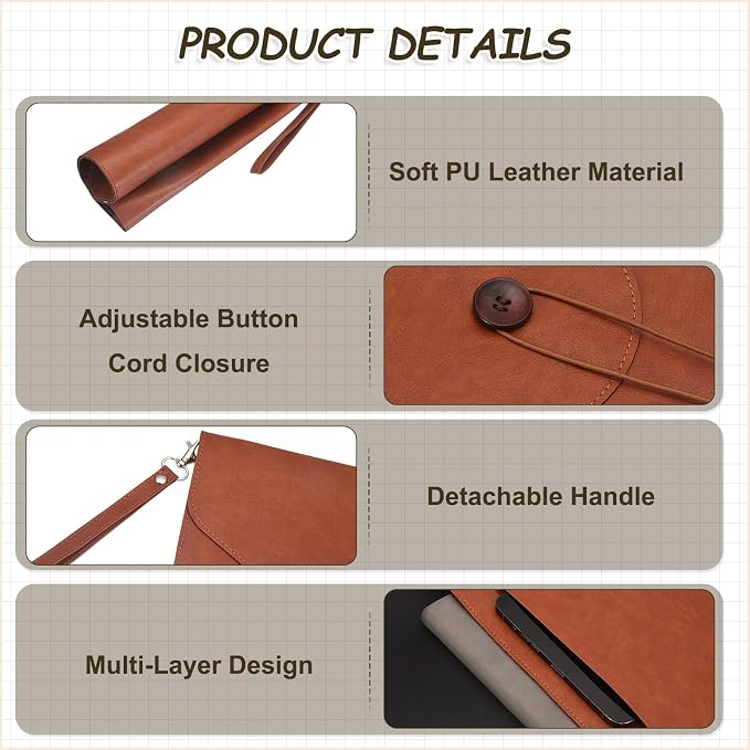PATIKIL 2Pcs Leather Folder, 14x10 Leather Document Holder File Folder PU Pouch Bag Portfolio File Organizer Handbag Button Personal Envelope Waterproof for Traveling Men Gift, Gray