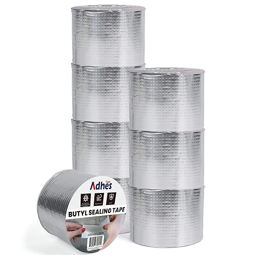 Adhes Butyl Sealing Tape 4 inch x 33feet x 8Rolls, Waterproof Rubber Adhesive Repair Tape for Roof, Window, RV, Pipe, Gutter & Leak Fixing – Weatherproof & UV Resistant
