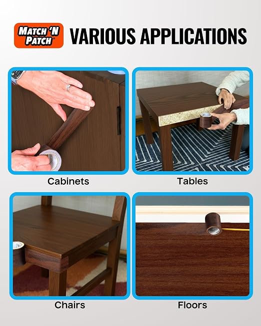 MATCH 'N PATCH Wood Grain Repair Tape - Dark Walnut, 2.25 in x 15 ft (1-Pack) – Wood Grain Colored Duct Tape for Mirror Frame, Trim, Borders, Floor and Other Furniture, Scratch Repair Kit