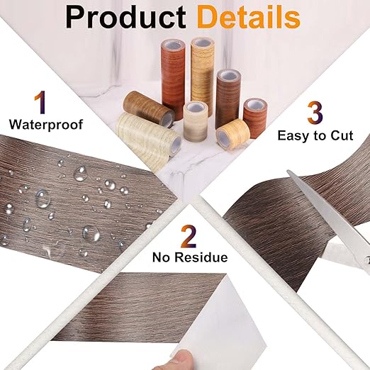 PATIKIL Wood Grain Tape 2" x 32 ft, Self-Adhesive Wood Texture Repair Tape Realistic Wooden Effect Patch for Furniture Cabinets Floor Walls, Black Walnut
