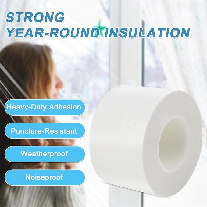Window Sealing Tape Weather Stripping 2 Inch x 50 Yards Clear Window Insulation Draft Isolation Sealing Film Tape for Shower Glass Gaps Seal Windproof, Residue Free(2 Inch x 50 Yards White)