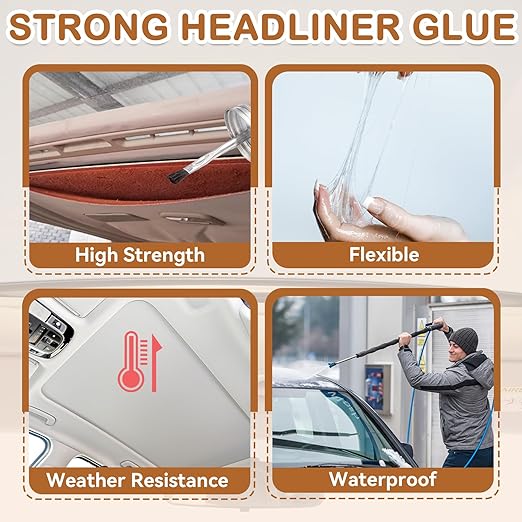 Headliner Glue for Cars, Upholstery Adhesive for Roof Liner Repair | Strong headliner glue for fabric, leather and roof liners. Heat resistant, flexible formula for durable car interior repairs