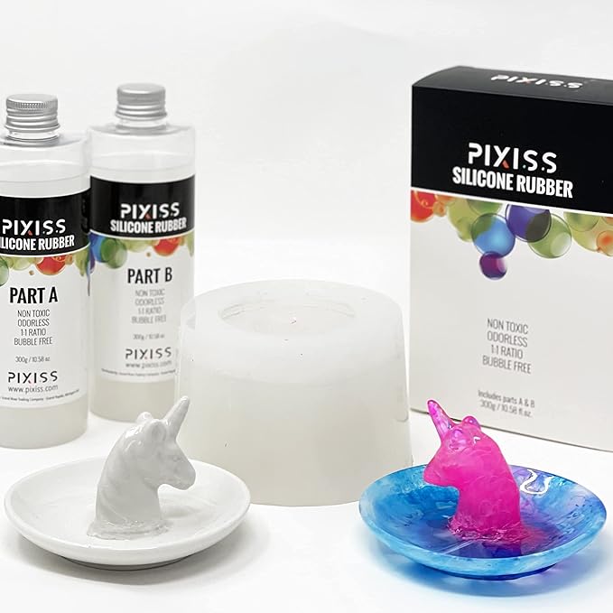 Pixiss Silicone Mold Making Kit Liquid Silicone Rubber Bubble Free Translucent Clear Mold Making Silicone-Mixing Ratio 1:1-Molding Silicone for Resin Molds,Silicone Molds DIY(21.16oz)