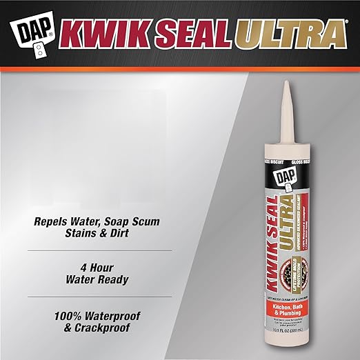 Kwik Seal Ultra Advanced Kitchen and Bath Siliconized Sealant, Gloss Biscuit, 10.1 Oz (7079818899)